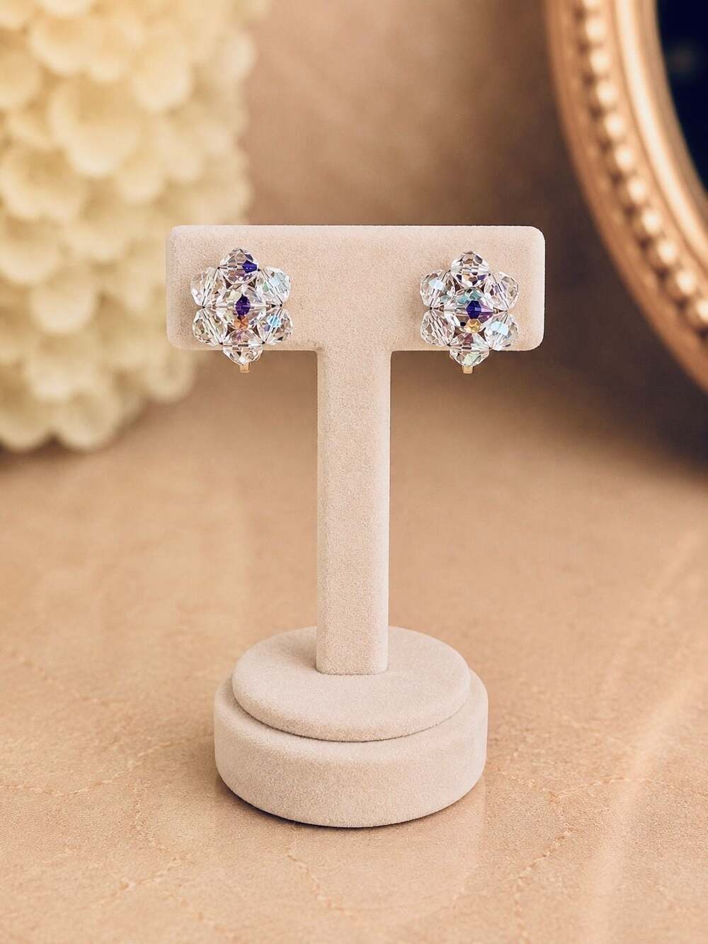 Vintage Crystal Flower Cluster Clip-On Earrings